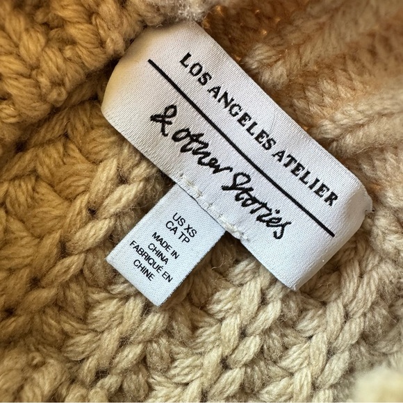 & Other Stories XS Wool Chunky Knit Cropped Sweater Tan Cream Pullover - Picture 3 of 6